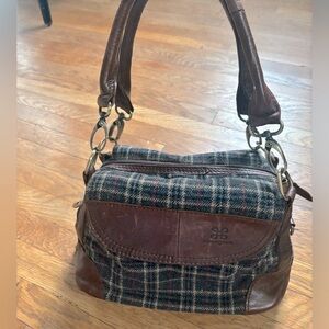 Carraig Donn Leather and Plaid Wool Tweed Crossbody Bag Purse